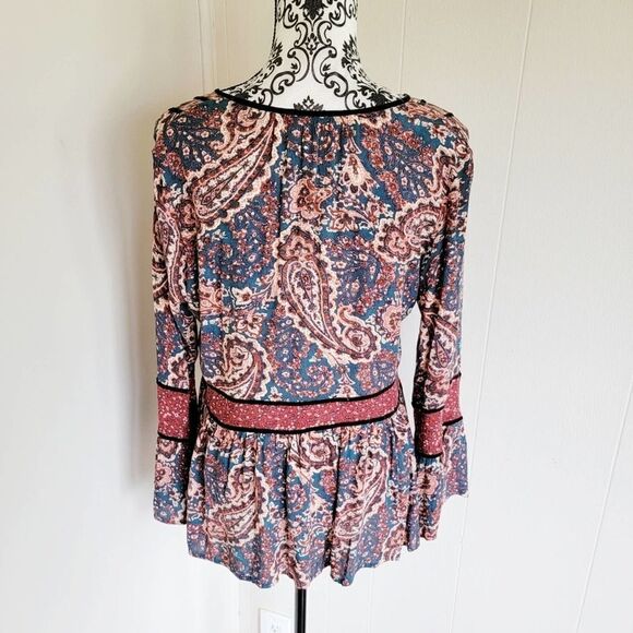 American Eagle Top Boho Peasant Paisley Print Tassle Ties sz M - Picture 2 of 4